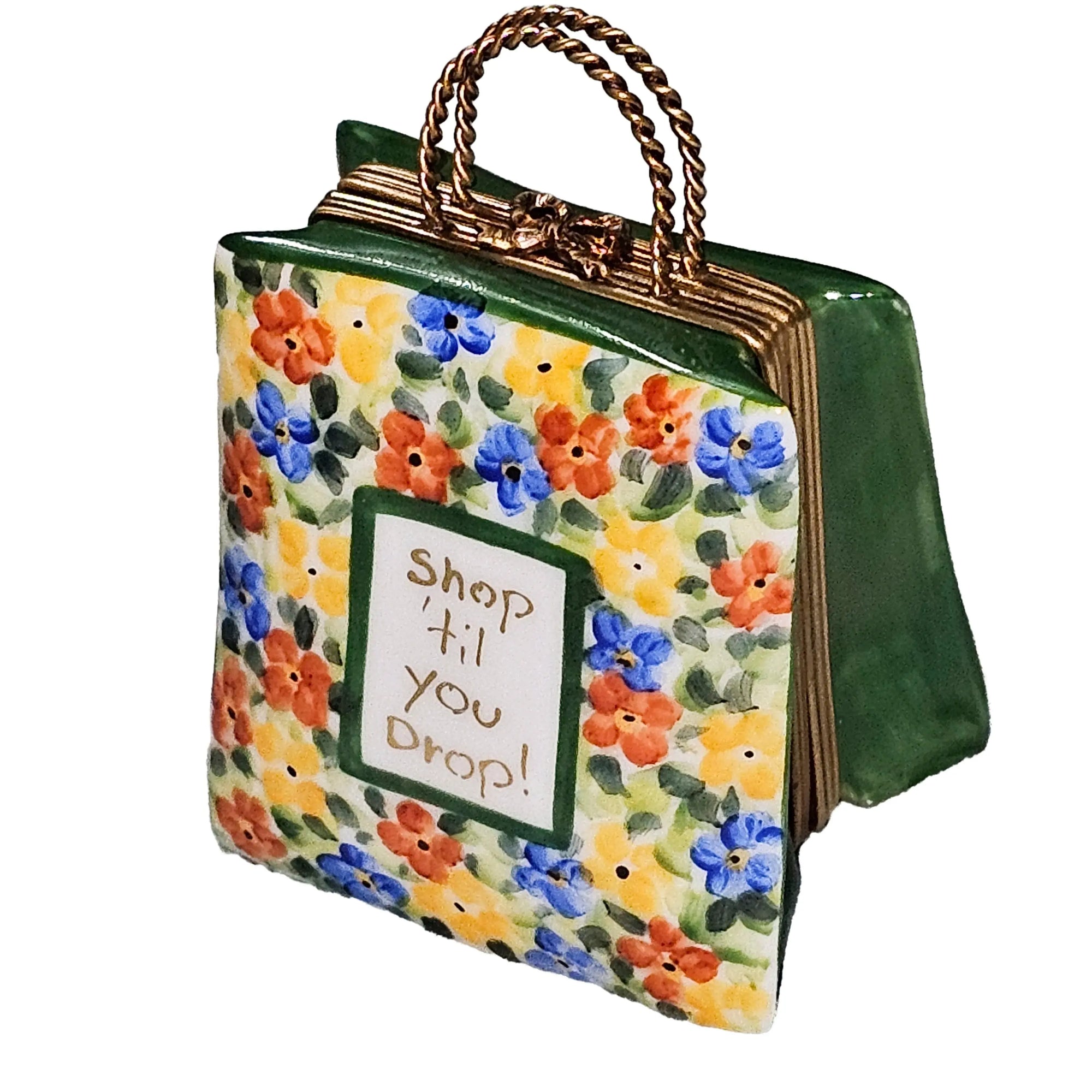 Charming Floral Shopping Bag Porcelain Limoges bag purse French Trinket Box