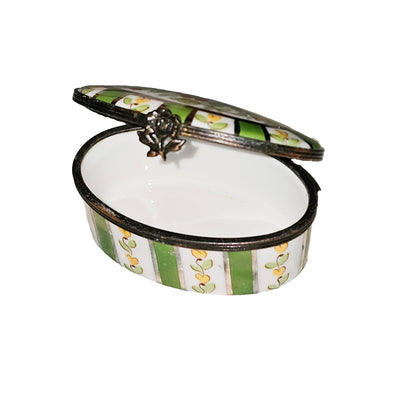 Charming Green Striped Floral Box Porcelain Limoges traditional French Trinket Box