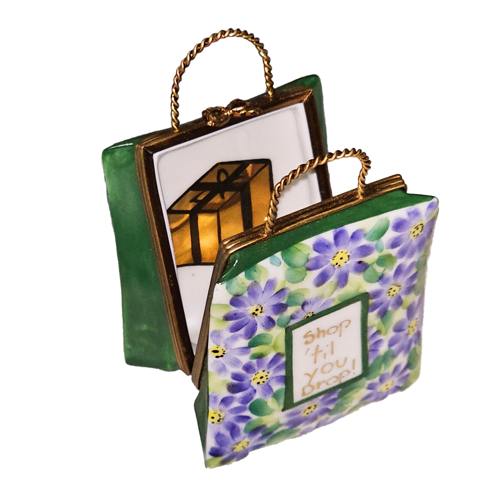 Charming Lilac Shopping Bag Box Porcelain Limoges bag purse French Trinket Box