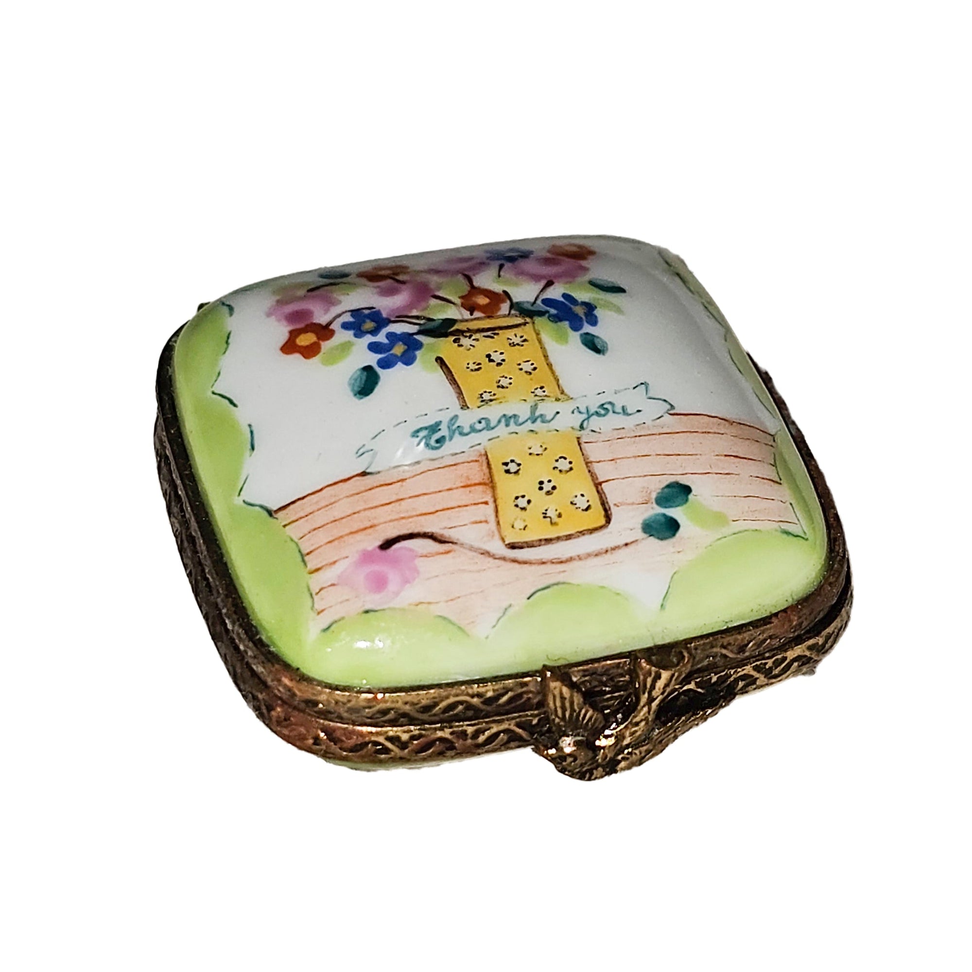 Charming Painted Flower Vase Box Porcelain Limoges Traditional French Trinket Box