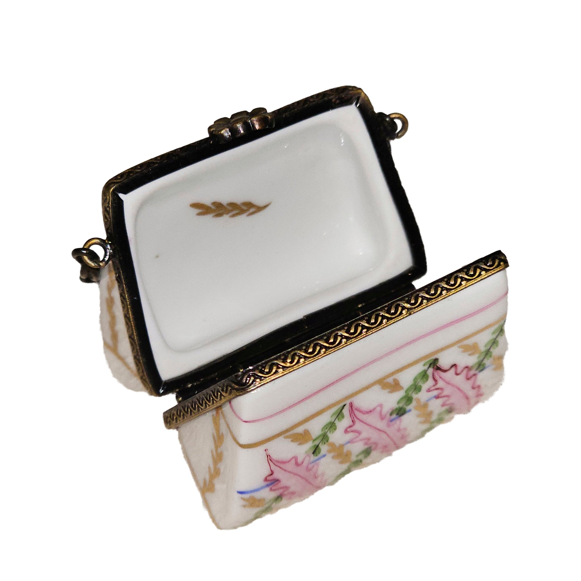 Charming Pink Floral Purse Box Porcelain Limoges purse French Trinket Box