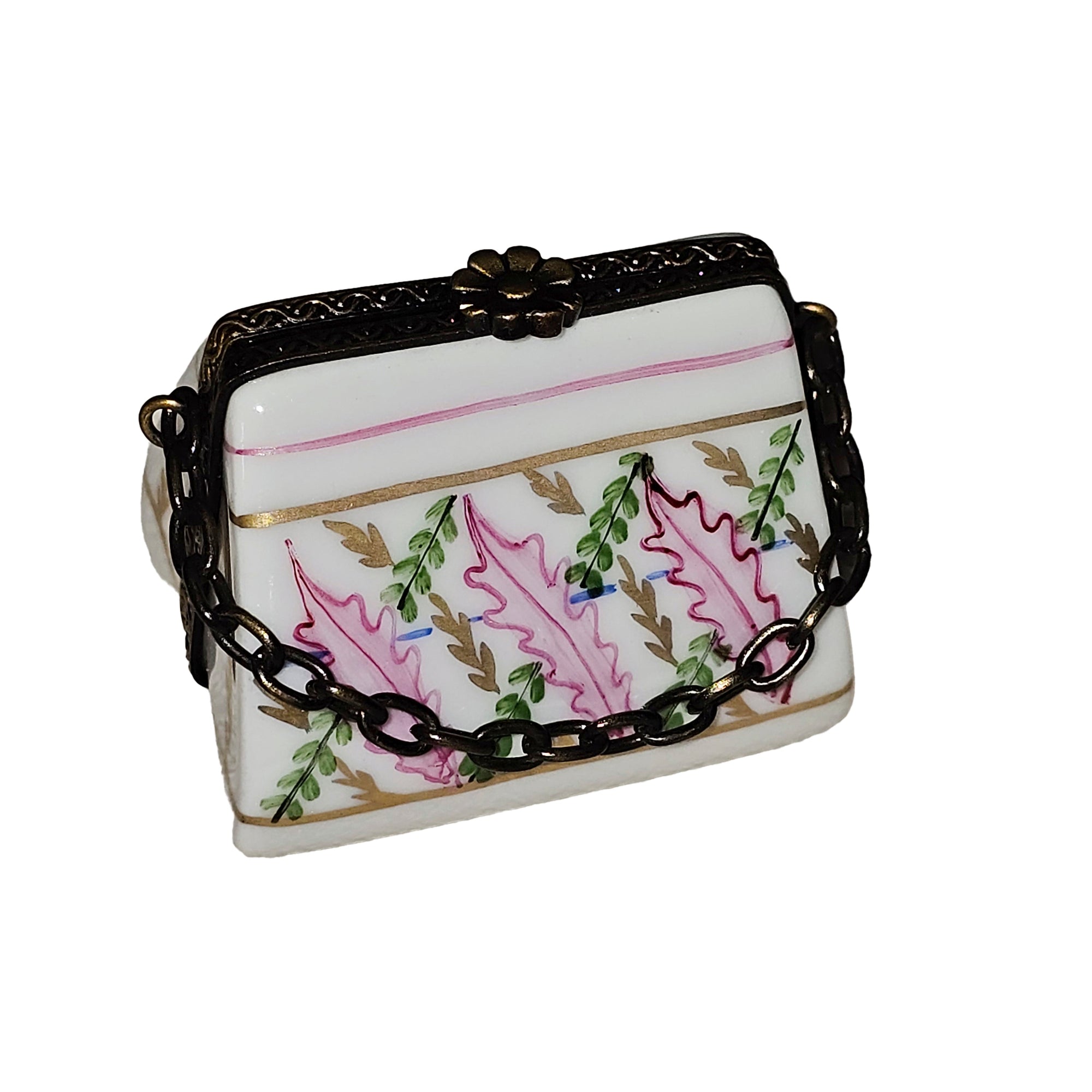 Charming Pink Floral Purse Box Porcelain Limoges purse French Trinket Box