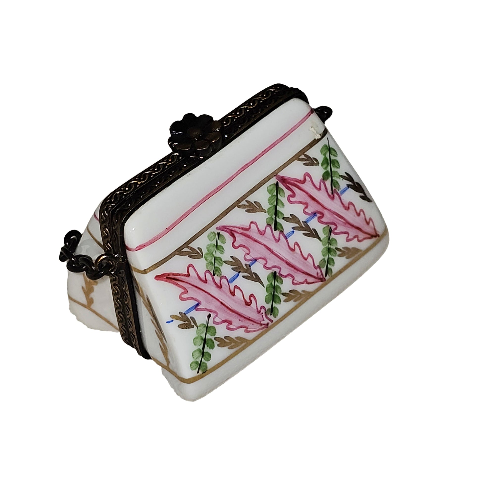 Charming Pink Floral Purse Box Porcelain Limoges purse French Trinket Box