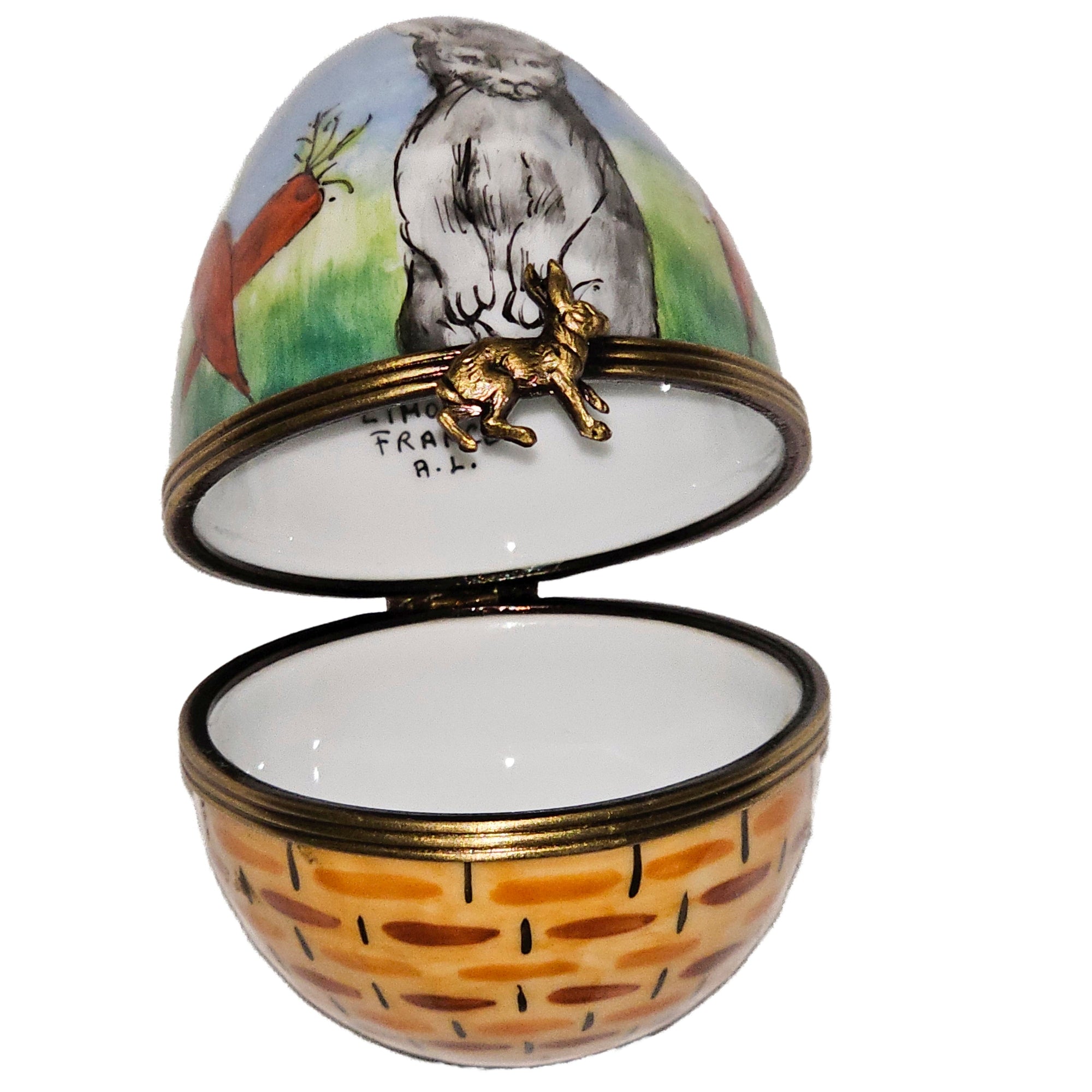 Charming Rabbit and Carrot Egg Porcelain Limoges egg French Trinket Box