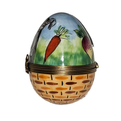 Charming Rabbit and Carrot Egg Porcelain Limoges egg French Trinket Box