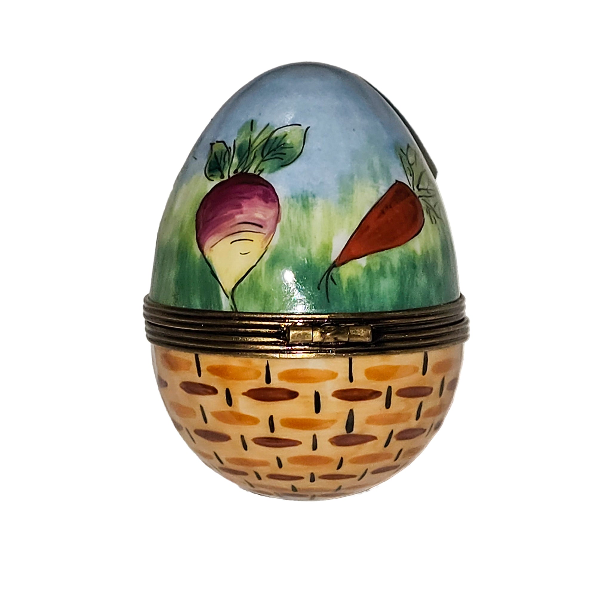 Charming Rabbit and Carrot Egg Porcelain Limoges egg French Trinket Box