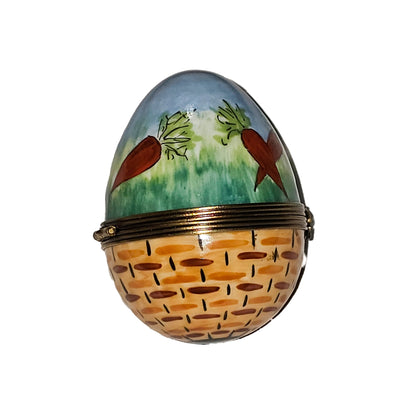Charming Rabbit and Carrot Egg Porcelain Limoges egg French Trinket Box