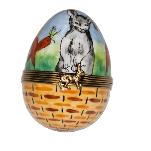 Charming Rabbit and Carrot Egg Porcelain Limoges egg French Trinket Box