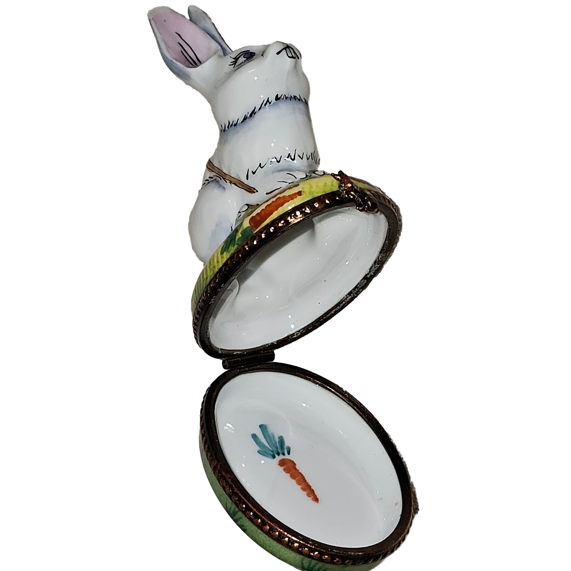 Charming White Rabbit Limoges Box Porcelain Limoges rabbit mice French Trinket Box