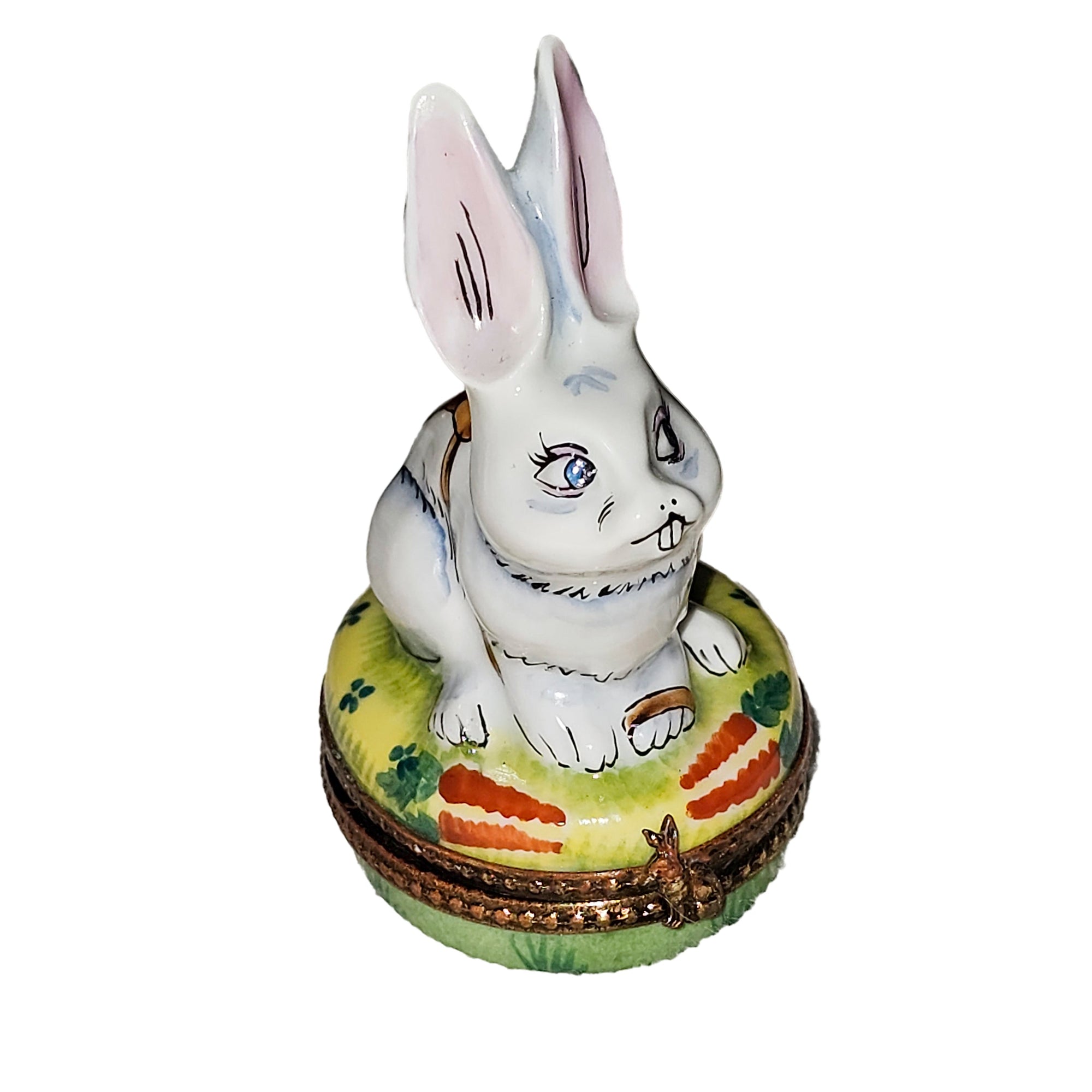 Charming White Rabbit Limoges Box Porcelain Limoges rabbit mice French Trinket Box