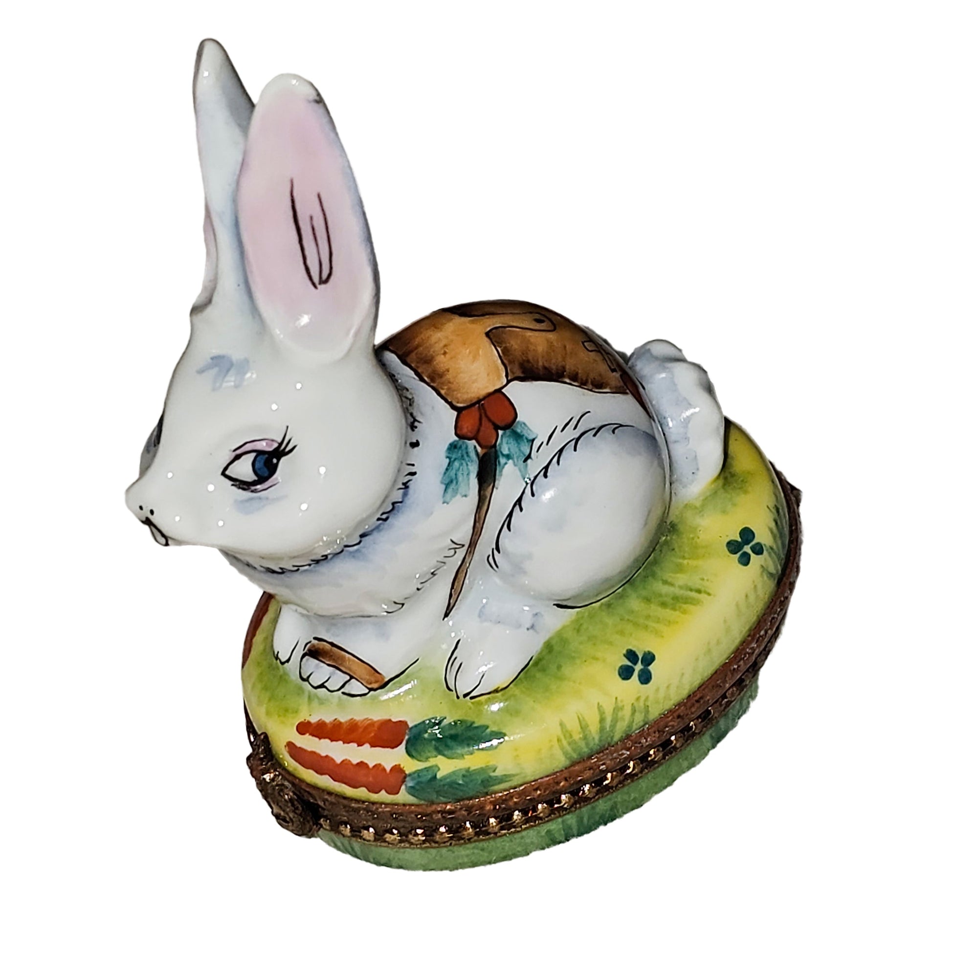 Charming White Rabbit Limoges Box Porcelain Limoges rabbit mice French Trinket Box