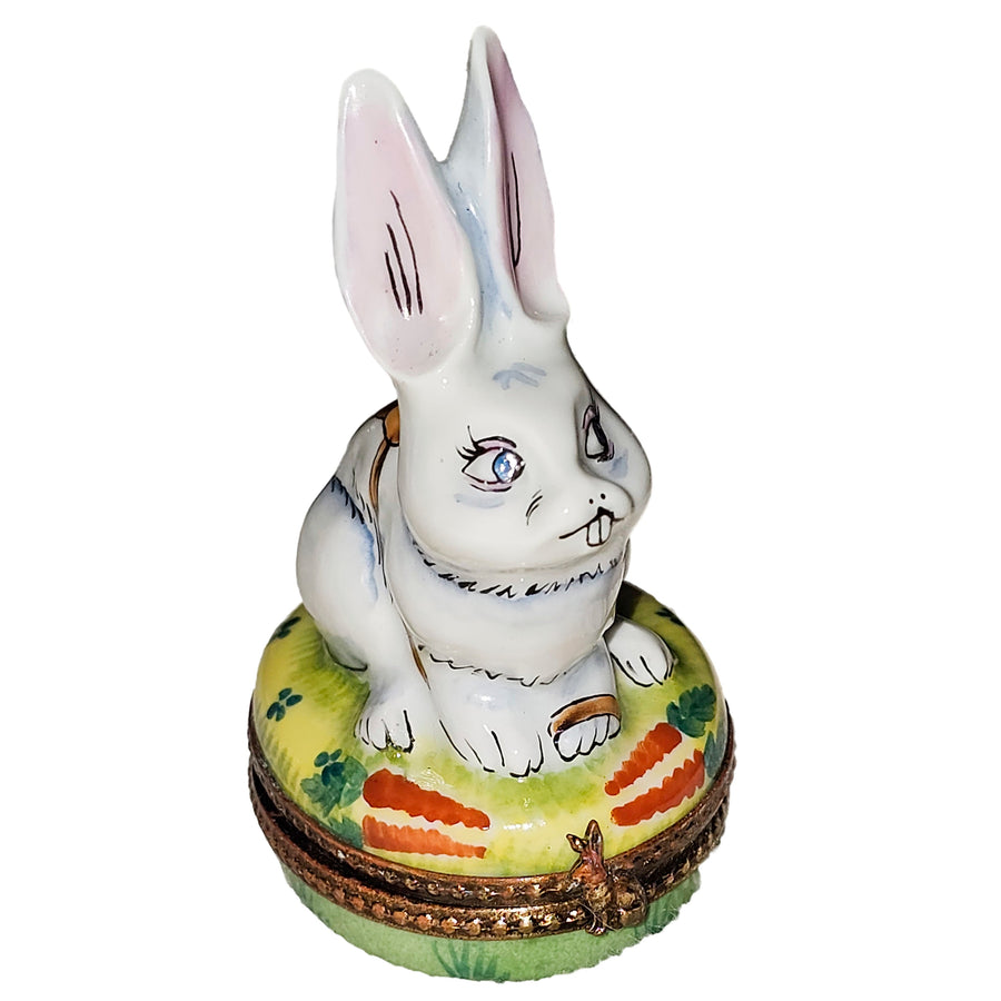 Charming White Rabbit Limoges Box Porcelain Limoges rabbit mice French Trinket Box