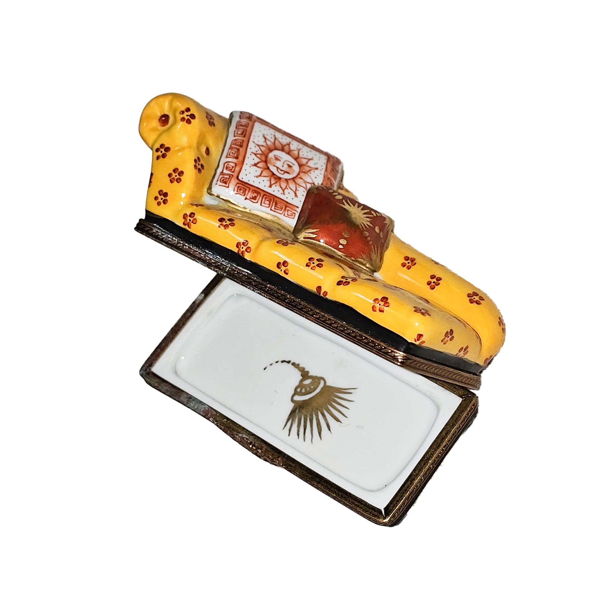 Charming Yellow Fainting Couch Porcelain Limoges furniture French Trinket Box