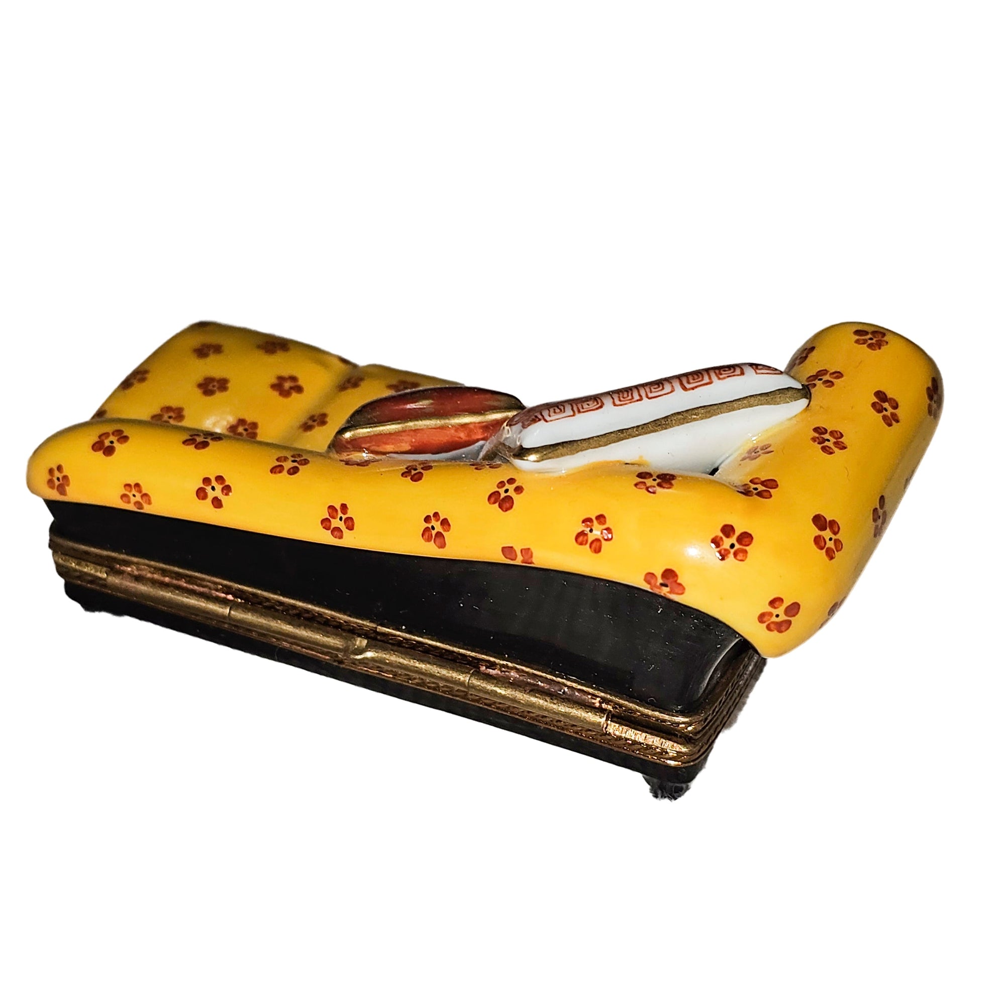 Charming Yellow Fainting Couch Porcelain Limoges furniture French Trinket Box