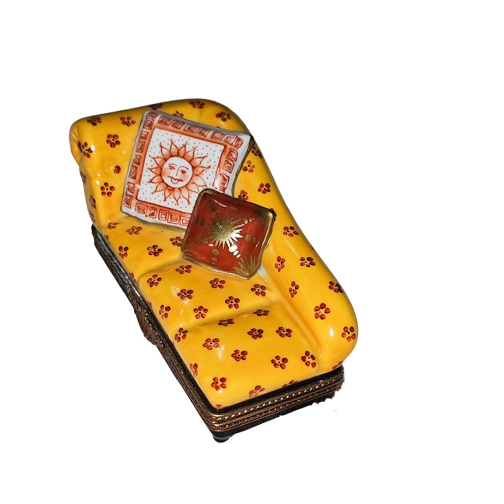 Charming Yellow Fainting Couch Porcelain Limoges furniture French Trinket Box