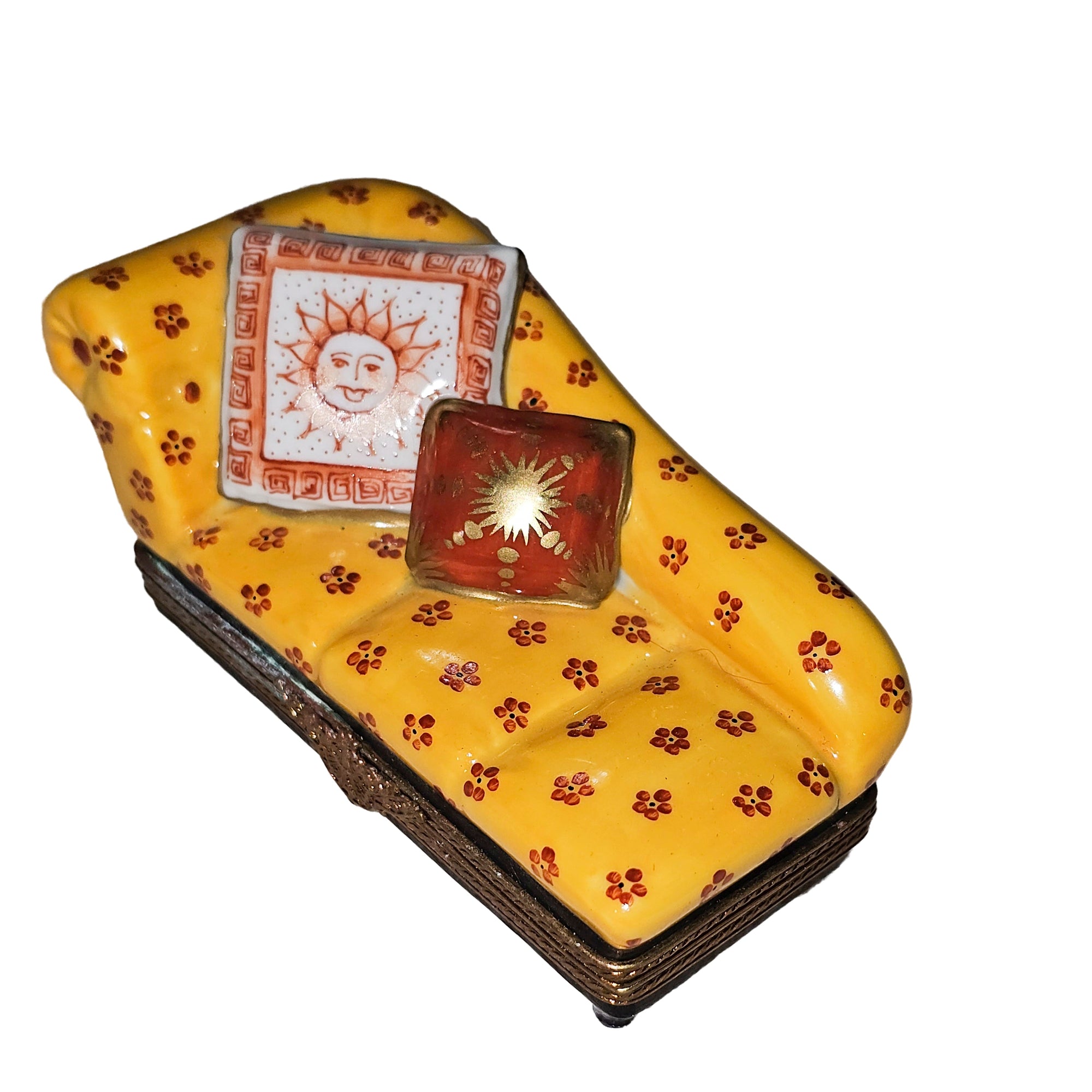 Charming Yellow Fainting Couch Porcelain Limoges furniture French Trinket Box