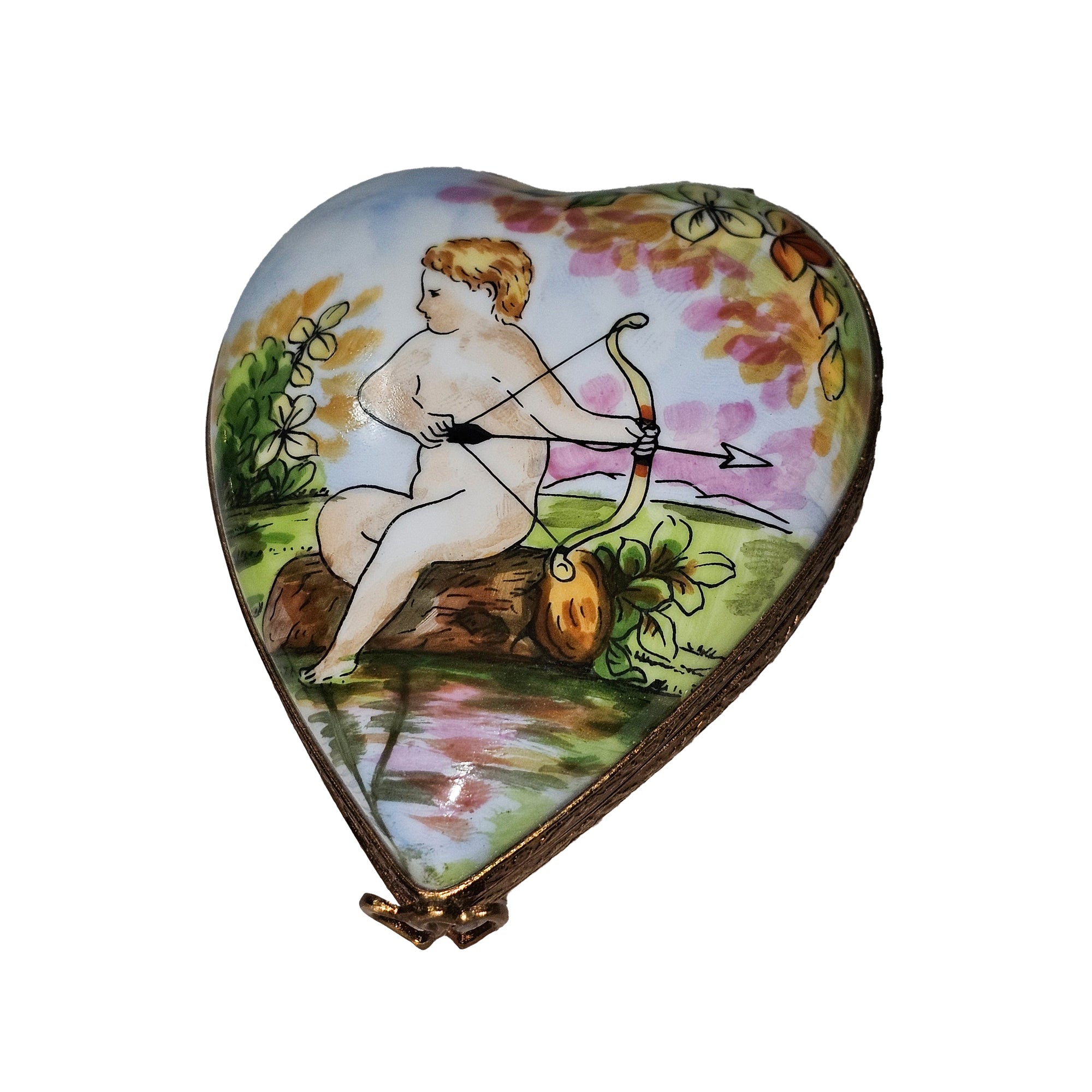 Cherub Heart Keepsake Box Porcelain Limoges Angel Love Valentine French Trinket Box