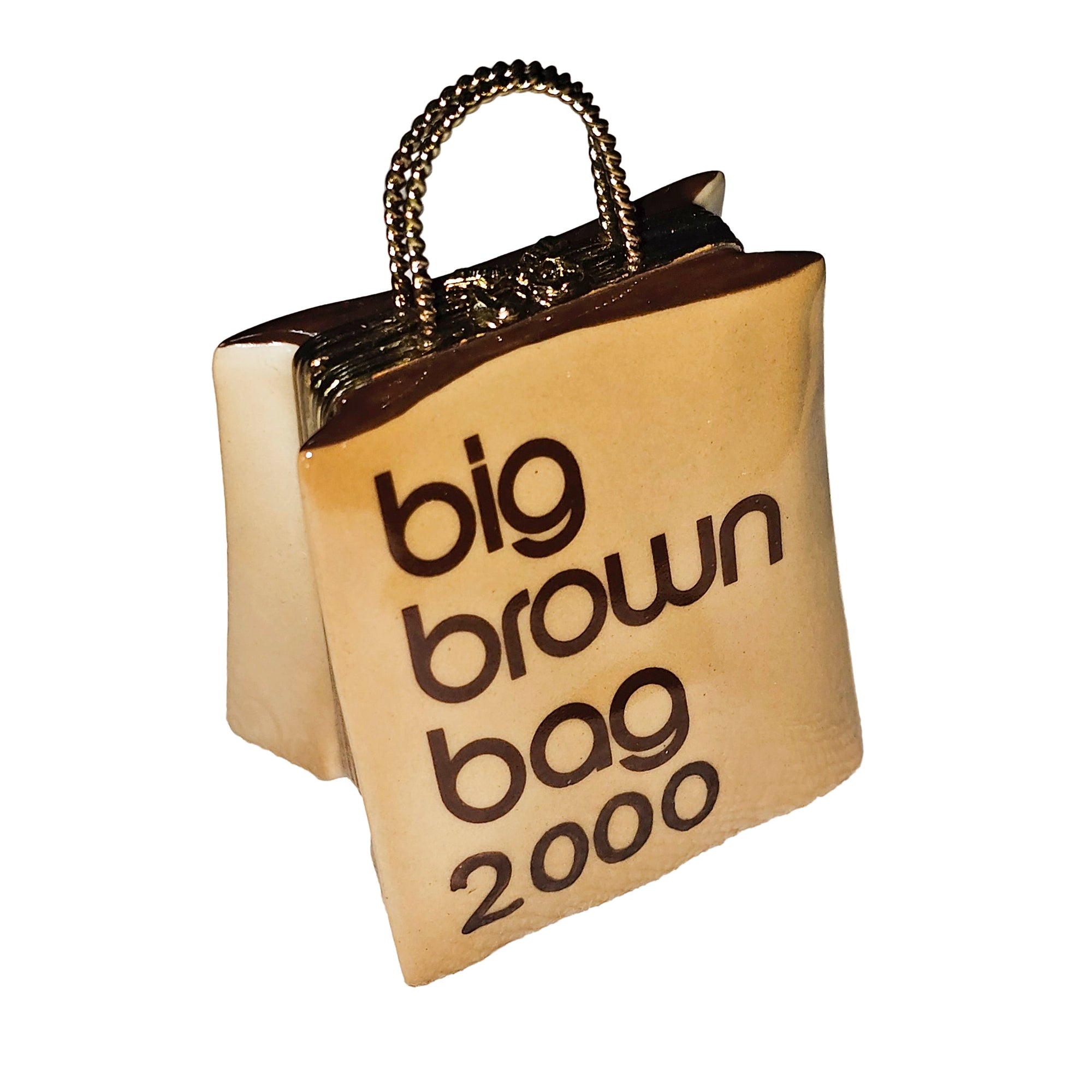 Chic Brown Shopping Bag Keepsake Porcelain Limoges Purse Bag French Trinket Box