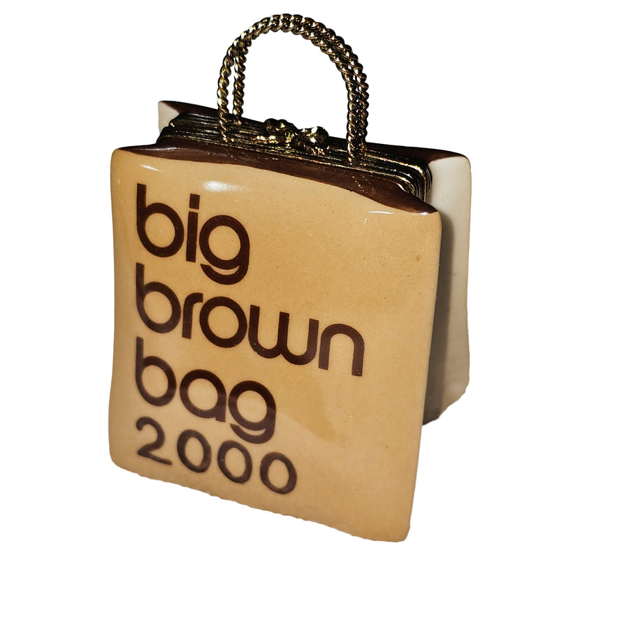 Chic Brown Shopping Bag Keepsake Porcelain Limoges Purse Bag French Trinket Box