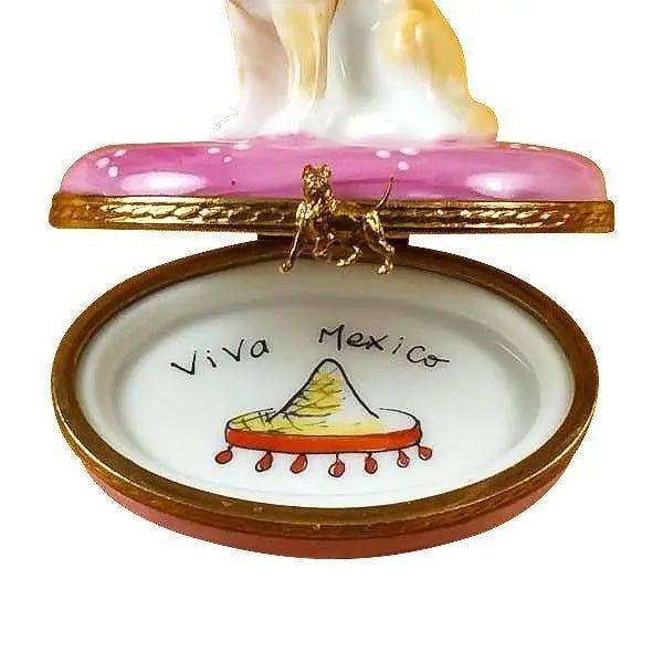 Chihuahua on Pink Base Porcelain Limoges Dog French Trinket Box