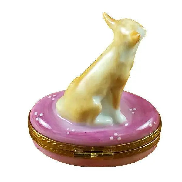 Chihuahua on Pink Base Porcelain Limoges Dog French Trinket Box