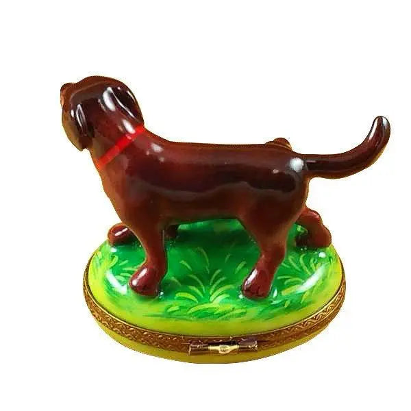 Chocolate Labrador with Puppy Porcelain Limoges Dog French Trinket Box