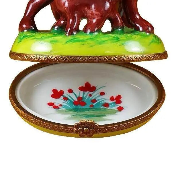 Chocolate Labrador with Puppy Porcelain Limoges Dog French Trinket Box