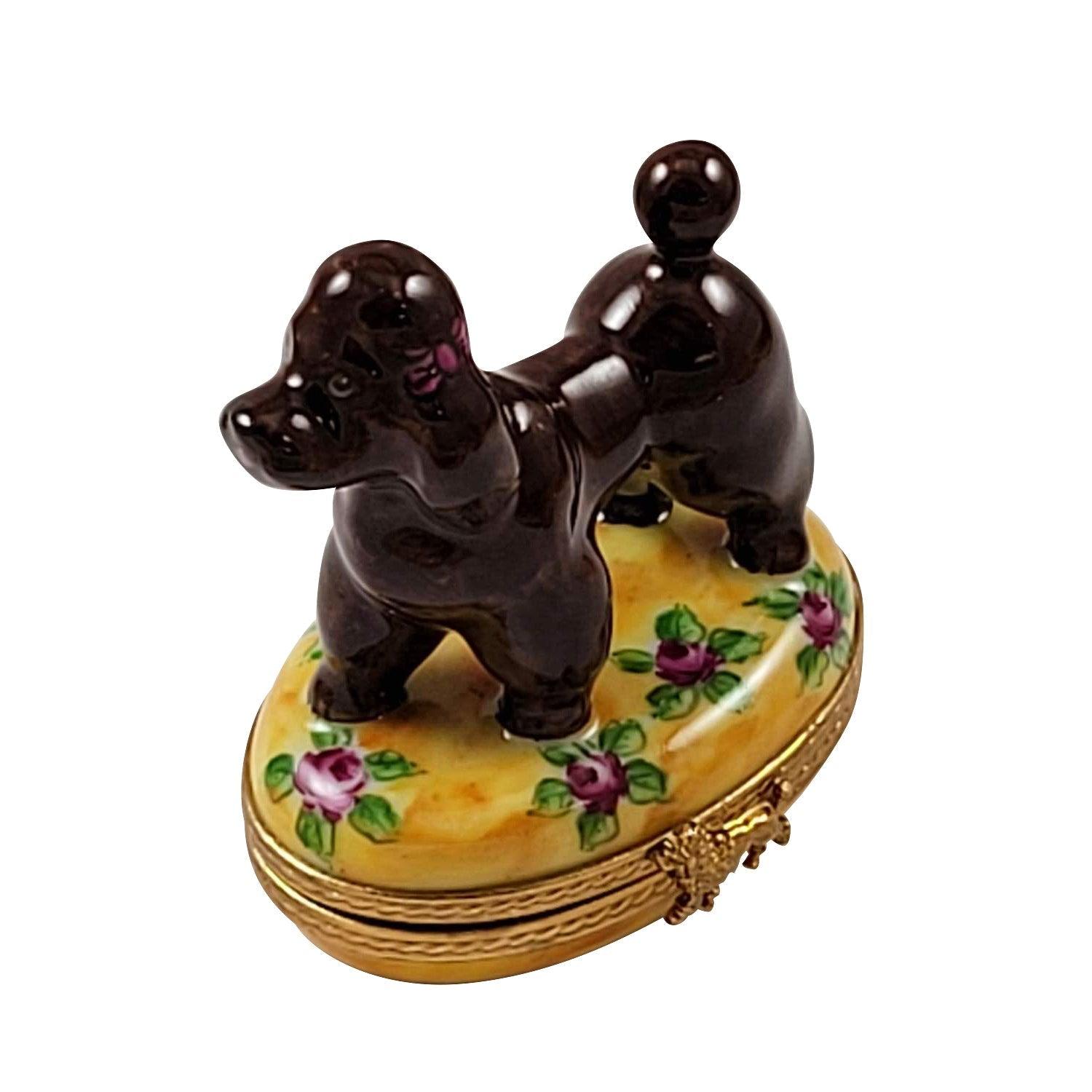 Chocolate Poodle Porcelain Limoges Dog French Trinket Box