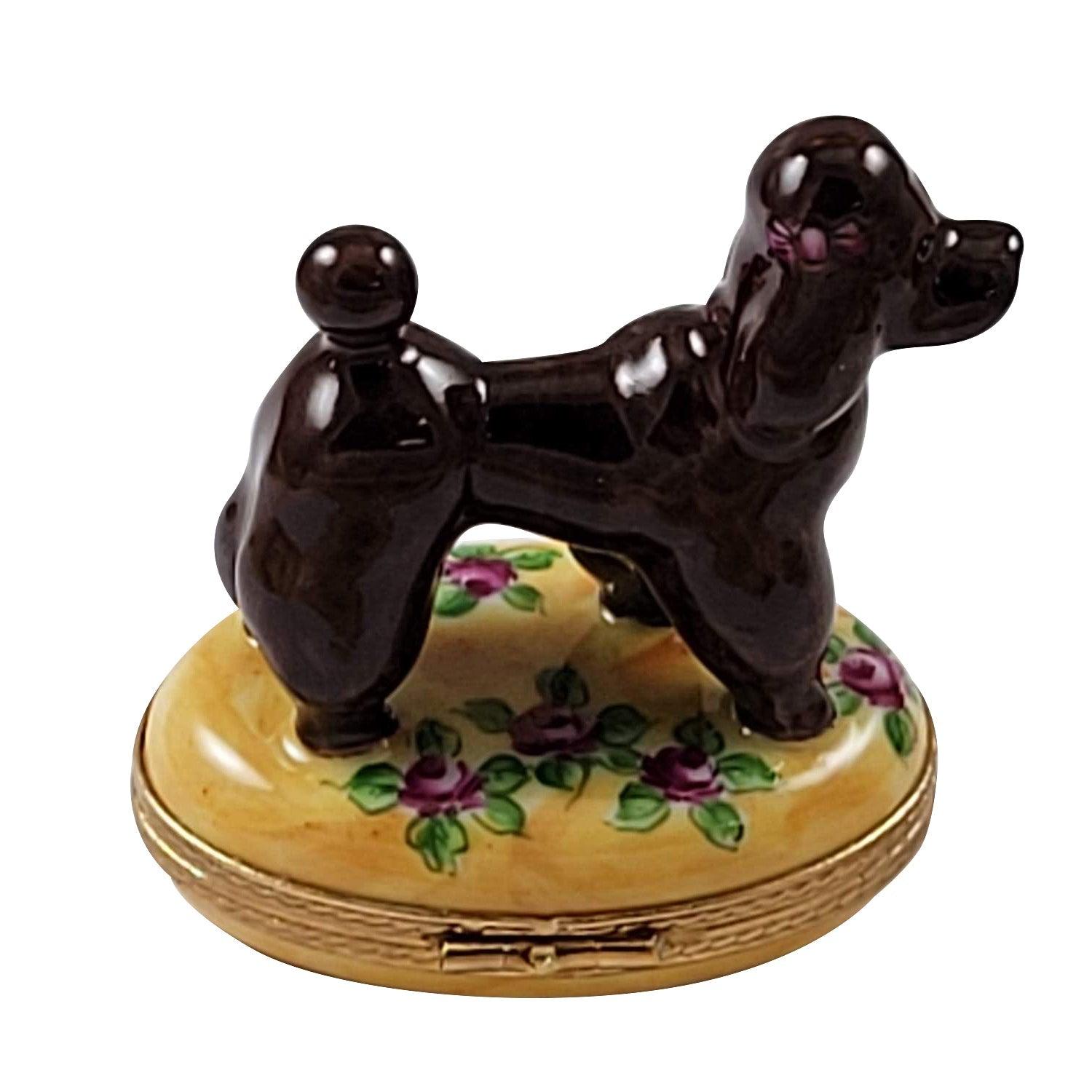 Chocolate Poodle Porcelain Limoges Dog French Trinket Box