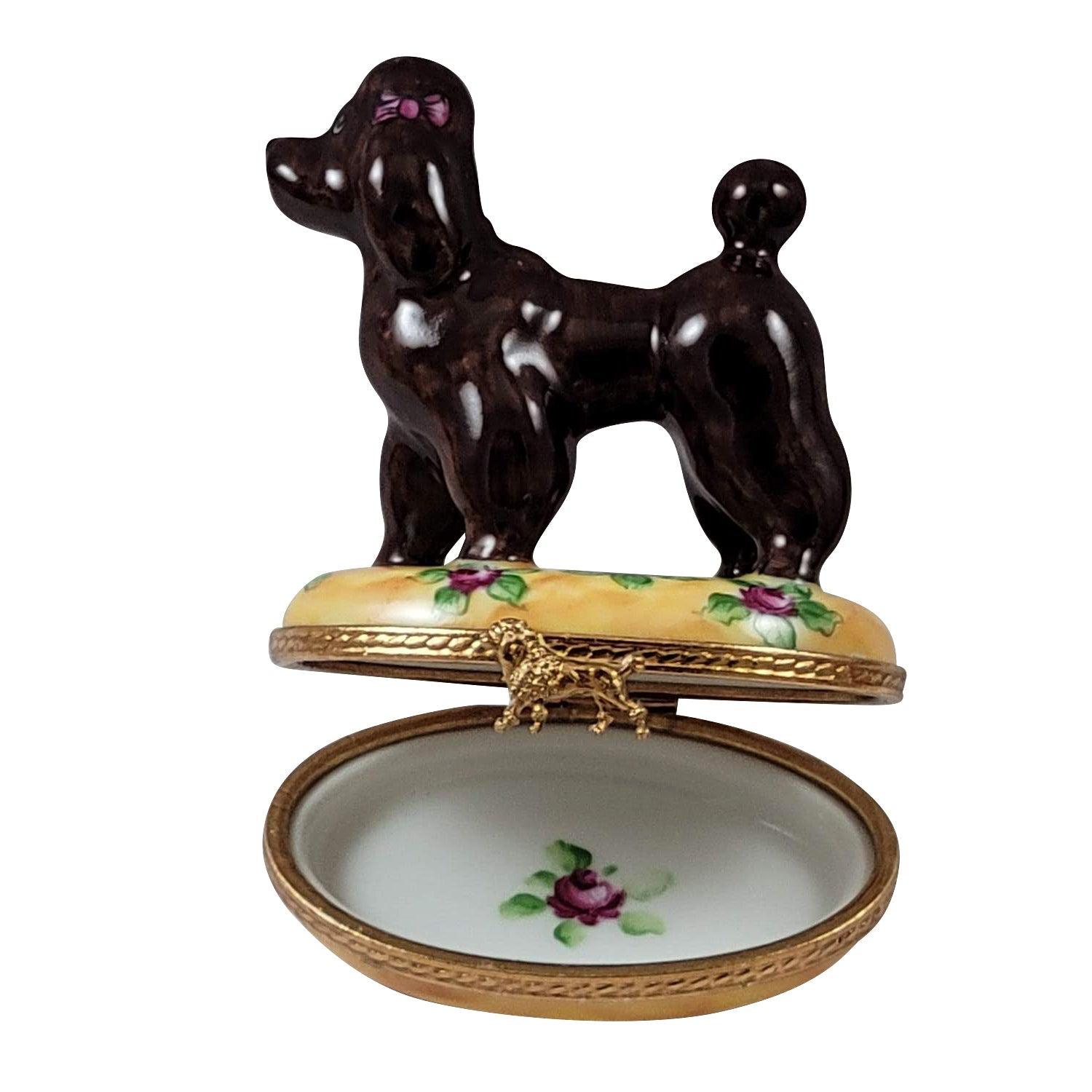 Chocolate Poodle Porcelain Limoges Dog French Trinket Box
