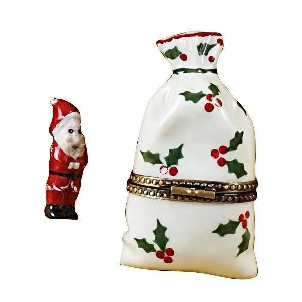 Christmas Bag with Santa Porcelain Limoges xmas theme Santa bag French Trinket Box