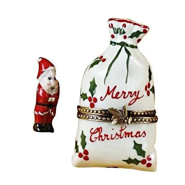 Christmas Bag with Santa Porcelain Limoges xmas theme Santa bag French Trinket Box