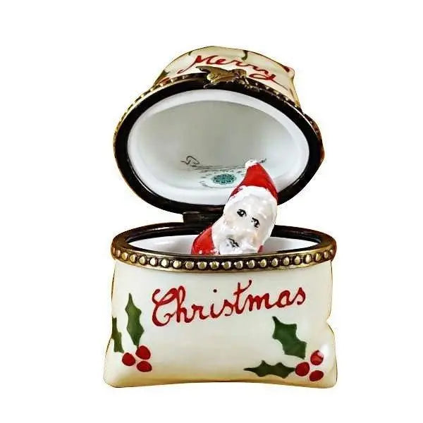 Christmas Bag with Santa Porcelain Limoges xmas theme Santa bag French Trinket Box