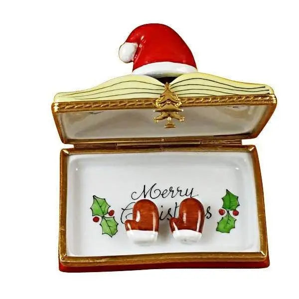Christmas Book Christmas Stories with Removable Santa Gloves Porcelain Limoges xmas theme Santa French Trinket Box