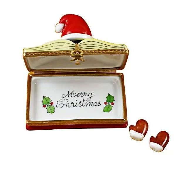Christmas Book Christmas Stories with Removable Santa Gloves Porcelain Limoges xmas theme Santa French Trinket Box
