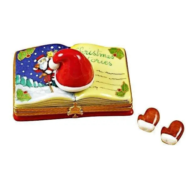 Christmas Book Christmas Stories with Removable Santa Gloves Porcelain Limoges xmas theme Santa French Trinket Box