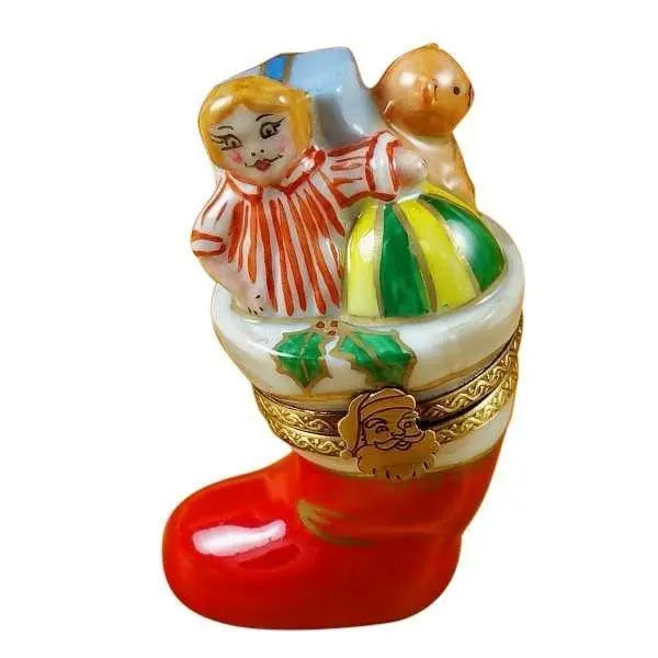 Christmas Boot Santa Stocking Porcelain Limoges xmas theme Santa French Trinket Box