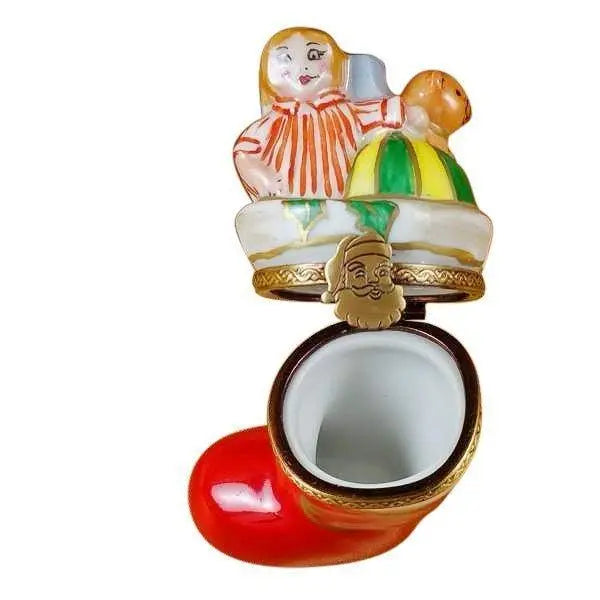 Christmas Boot Santa Stocking Porcelain Limoges xmas theme Santa French Trinket Box