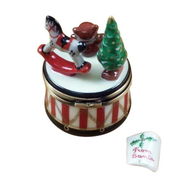 Christmas Drum with Toys & Removable Letter From Santa Porcelain Limoges xmas theme music French Trinket Box