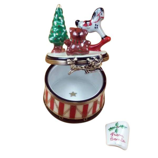 Christmas Drum with Toys & Removable Letter From Santa Porcelain Limoges xmas theme music French Trinket Box
