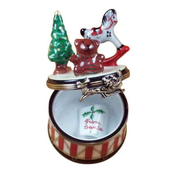 Christmas Drum with Toys & Removable Letter From Santa Porcelain Limoges xmas theme music French Trinket Box