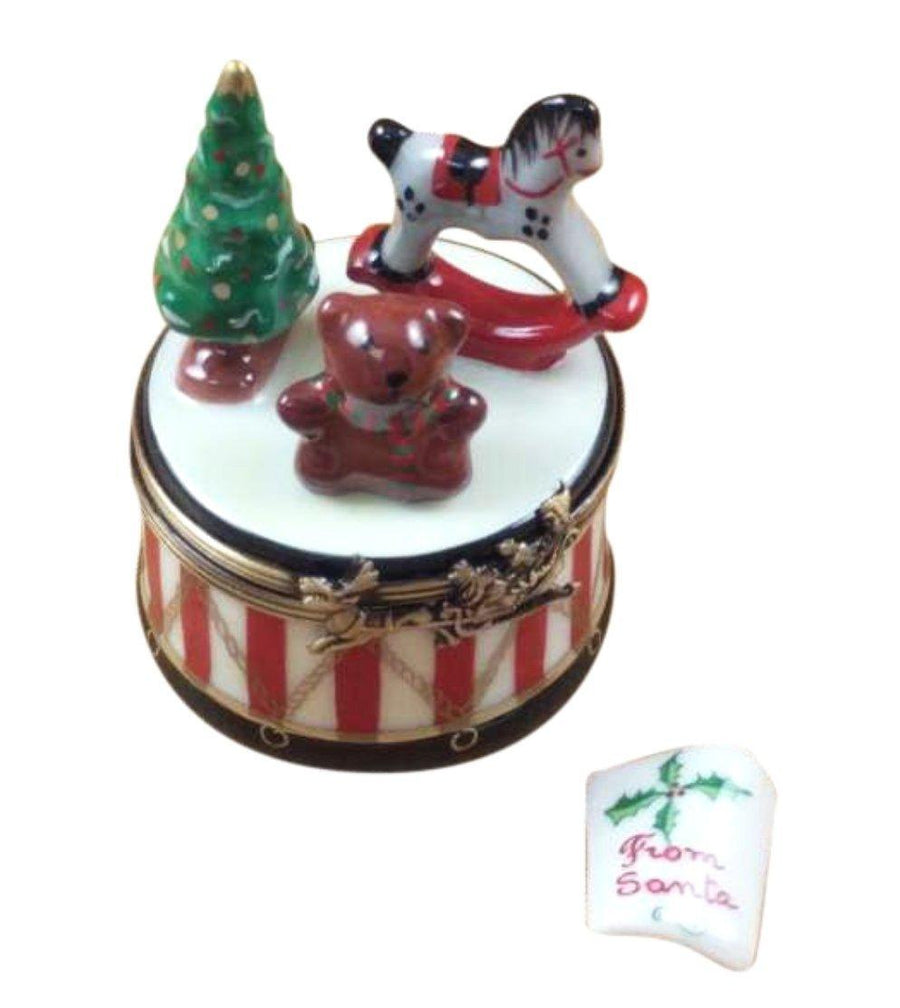Christmas Drum with Toys & Removable Letter From Santa Porcelain Limoges xmas theme music French Trinket Box