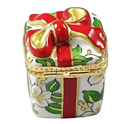 Christmas Gift with Red Bow Porcelain Limoges xmas theme French Trinket Box