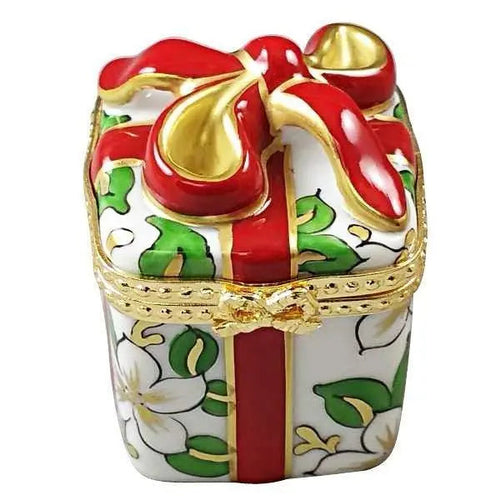 Christmas Gift with Red Bow Porcelain Limoges xmas theme French Trinket Box