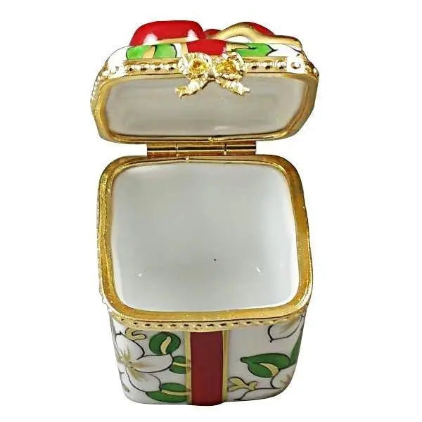 Christmas Gift with Red Bow Porcelain Limoges xmas theme French Trinket Box