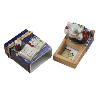 Christmas Mouse on Matchbox Porcelain Limoges Xmas French Trinket Box