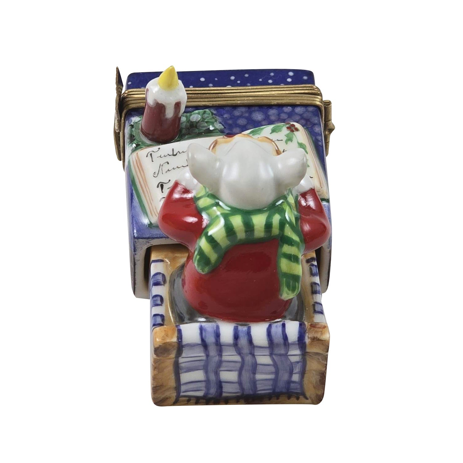 Christmas Mouse on Matchbox Porcelain Limoges Xmas French Trinket Box