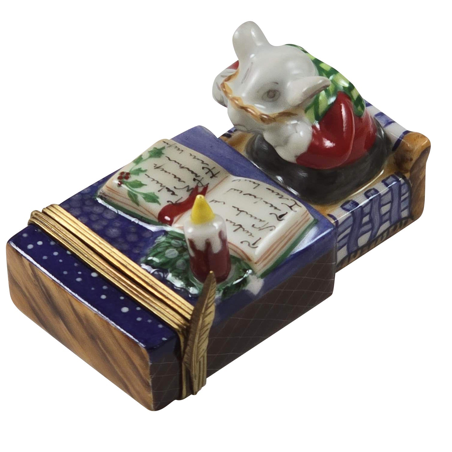 Christmas Mouse on Matchbox Porcelain Limoges Xmas French Trinket Box