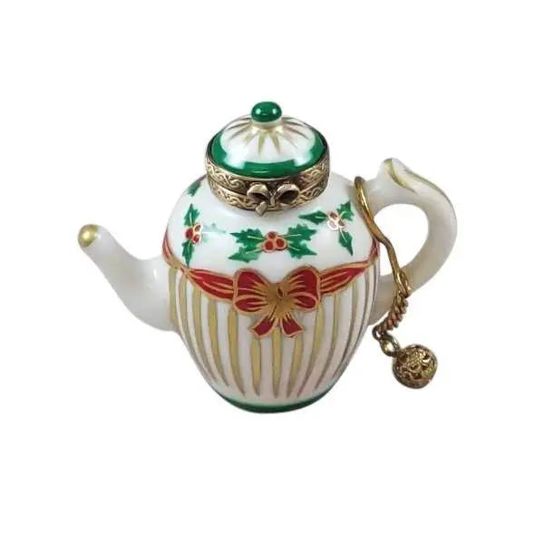 Christmas Teapot with Metal Teaball Porcelain Limoges xmas china French Trinket Box