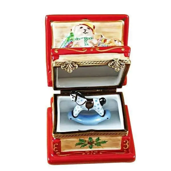 Christmas Toy Chest with Rocking Toy Porcelain Limoges xmas theme baby French Trinket Box